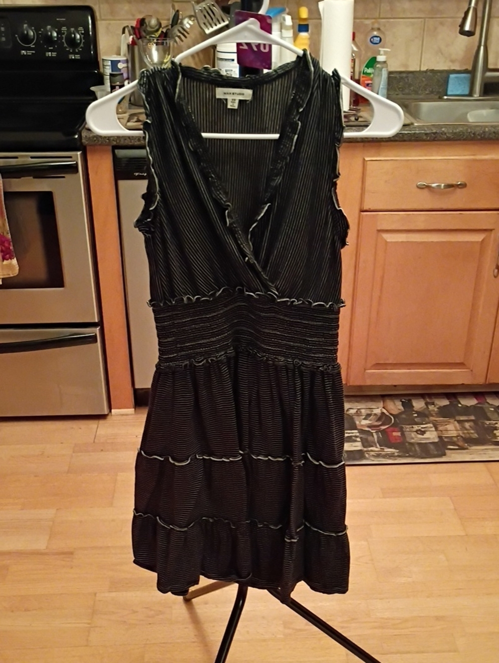 Max Studio Black & White Striped Sleeveless V-Neck Midi Dress